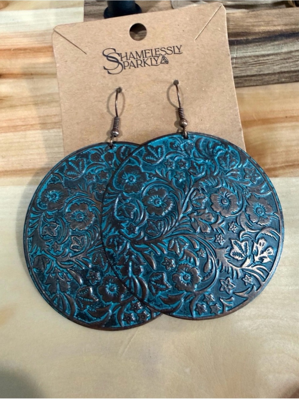 Shamelessly Sparkly Teal Floral Filigree Round Drop Earrings